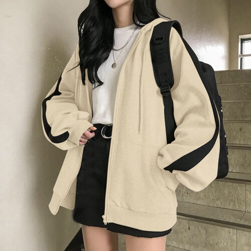 Dameshoodie met rits, oversized, effen sweatshirt 1
