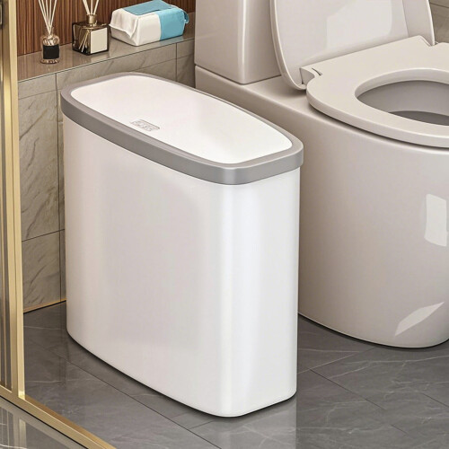 Small Bathroom Trash Can with Lid Press Top Odor-Sealing