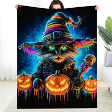 Black Cat Halloween Flannel Blanket 60x80 in