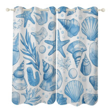 Rideaux écologiques à motifs coquillages et étoiles de mer, ensemble de 2 panneaux