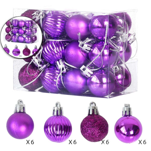 Mini Christmas Tree Ball Ornaments Purple Shatterproof