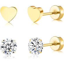 Flat Back Earrings for Women Star Moon Heart CZ Studs 2