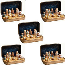 Mini Religious Easter Nativity Set Tin Box 5 Pieces