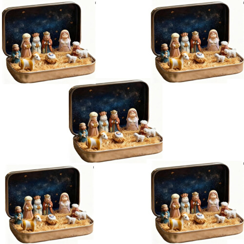 Mini Religious Easter Nativity Set Tin Box 5 Pieces