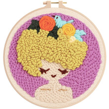 Punch Needle Embroidery Kit Cartoon Girl Design 8 Inch Hoop