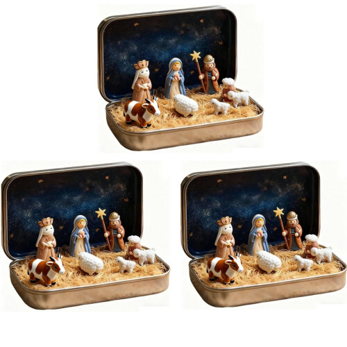 Mini Christmas Nativity Set Religious Decoration 3 Pieces