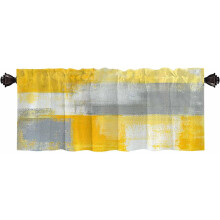 Rideaux de cuisine style ferme, cantonnière semi-transparente grise et jaune