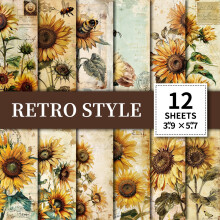 Sunflower Theme Scrapbook Paper Vintage Floral 12 Sheets