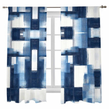 Blue Abstract Sheer Curtains Brush Texture Geometric Light