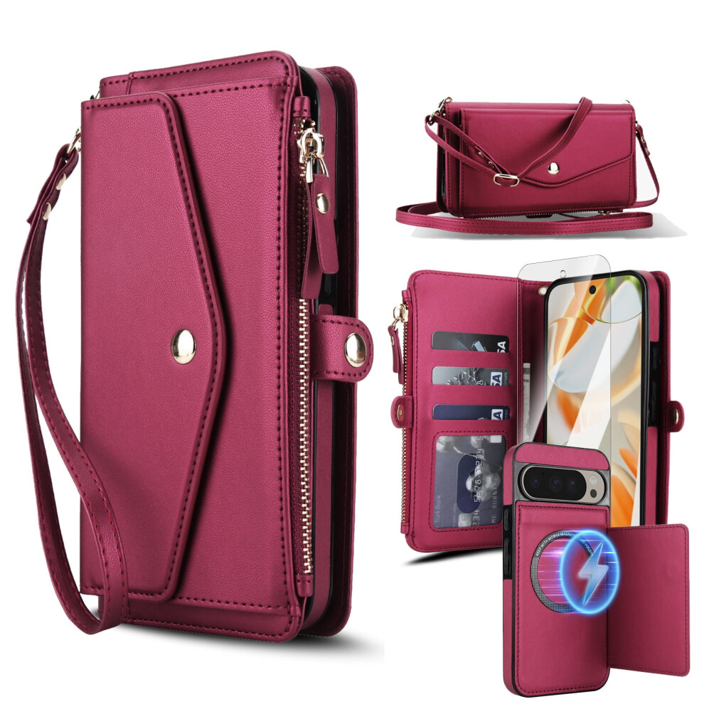 Magnetic Detachable Wallet Case For Google Pixel 8 Pro Red 9336866154269