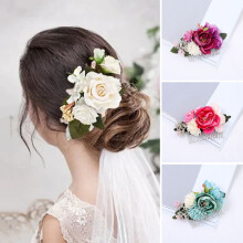 Bridal hair comb with flower and leaf design handmade