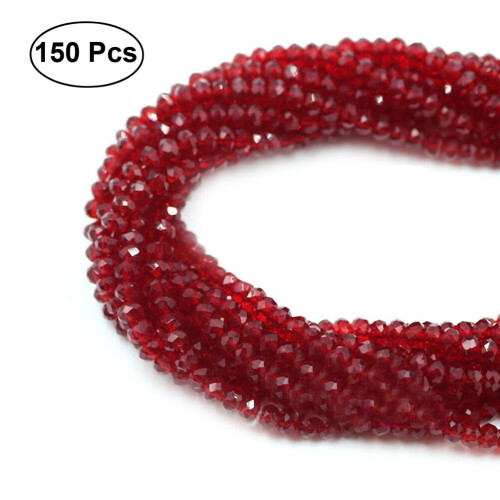 Mørkerøde facetslebne Rondelle glasperler 3x4mm 128 stk 2