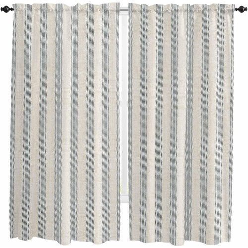 Geometric Kitchen Curtains Blue Beige 52x84 Inch Light 1