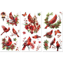 Rub-on Transfer Decals Christmas Cardinal Birds 6x12 in 3