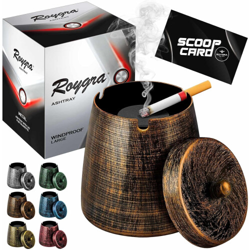 Metal Ashtray with Lid Windproof Smokeless Odorless Bronze