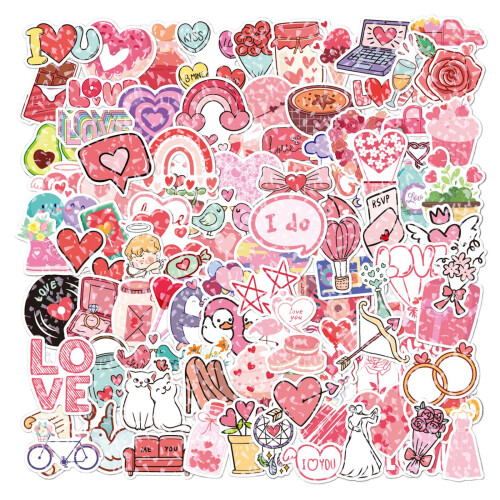 Valentine's Day Stickers Waterproof Vinyl 100 PCS