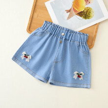Denim Pleated Skirt for Girls with Lace Trim and Pockets