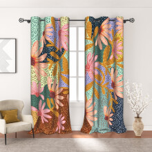 Boho Blackout Curtains Floral Print 2 pcs 42x108 in