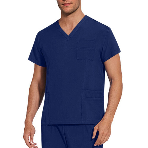 Men's Dark Blue V-neck Scrubs Top S 1