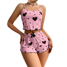 Damen-Pyjama-Set aus bedrucktem, ärmellosem Trägertop und Shorts