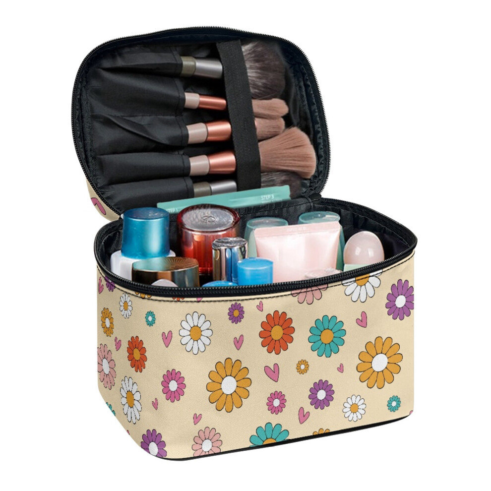 Makeup Organizer Polyester Daisies Pattern 8.86x6.5x5.9 Inch
