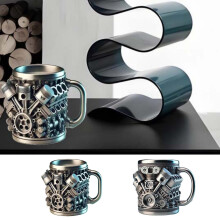 Mug en acier inoxydable, motif moteur V8, style rétro punk, 35 cl