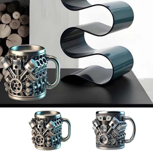 Edelstahlbecher im Retro-Punk-Design mit V8-Motor, 355 ml