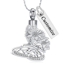 Butterfly Sunflower Urn Necklace for Ashes
