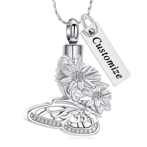 Butterfly Sunflower Urn Necklace for Ashes