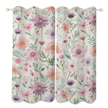 Floral Flower Curtains Eco-Friendly 2 Panel Set