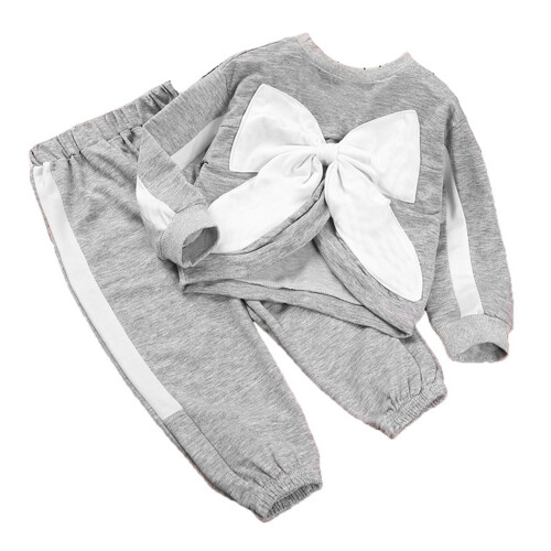 Girls Long Sleeve Bowknot Sweatshirt and Solid Trousers Set