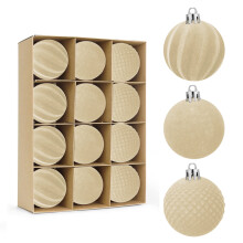 Beige Velvet Christmas Ornaments Set 12 Pieces