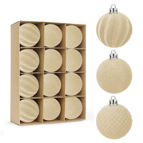Beige Velvet Christmas Ornaments Set 12 Pieces