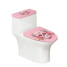Protège-siège de toilette tête de mort et rose, polyester, 43 x 53 cm