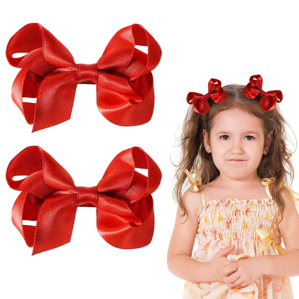 Glitter Gold Ribbon Hair Bows Clips 3" 2 pcs