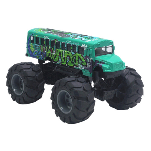 Σχολικό Λεωφορείο Monster Truck Παιχνίδι Die Cast Τραβηγμένο Πίσω Αυτοκίνητο Πράσινο