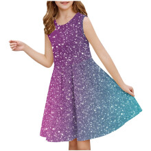 Girls' summer sleeveless sequins dress round neck fitted