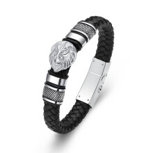Bracelet urne funéraire tête de lion en acier inoxydable tressé