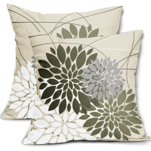Olivgrüne Kissenbezüge mit Blumenmuster, 40 x 40 cm, 2er-Set