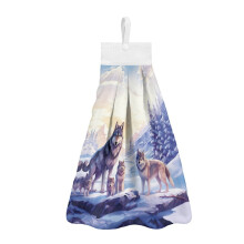Wolf Hanging Kitchen Towel with Snap Button and Loop