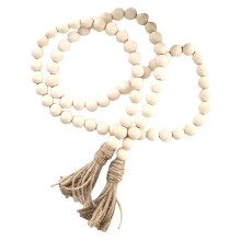 Guirnalda de cuentas de madera Mizh con borlas, cuentas estilo granja, decoración rústica para el hogar y el campo.