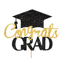 Graduation Cake Topper Gold Glitter Class of 2026