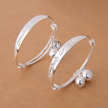 Charm Bracelet Silver Plated Baby Bangle with Double Bells