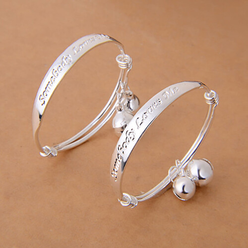 Charm Bracelet Silver Plated Baby Bangle with Double Bells