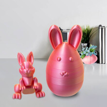 Statue de lapin imprimée en 3D avec articulations mobiles, cadeau de Pâques rose