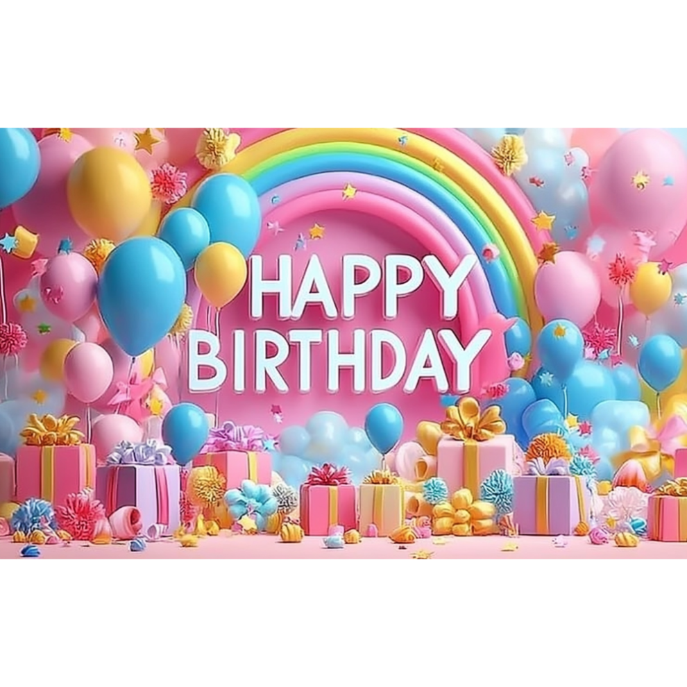 Polyester Birthday Banner Backdrop Rainbow Gift Box 9152228020283