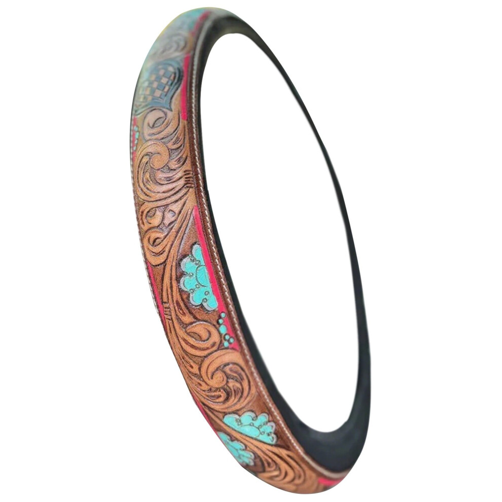 Steering Wheel Cover Retro Cowboy Embossed Leather 1Pc 9418476041402