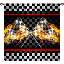Rideaux Ă carreaux noirs et blancs, motif drapeau de course, 2 panneaux, 107 x 137 cm