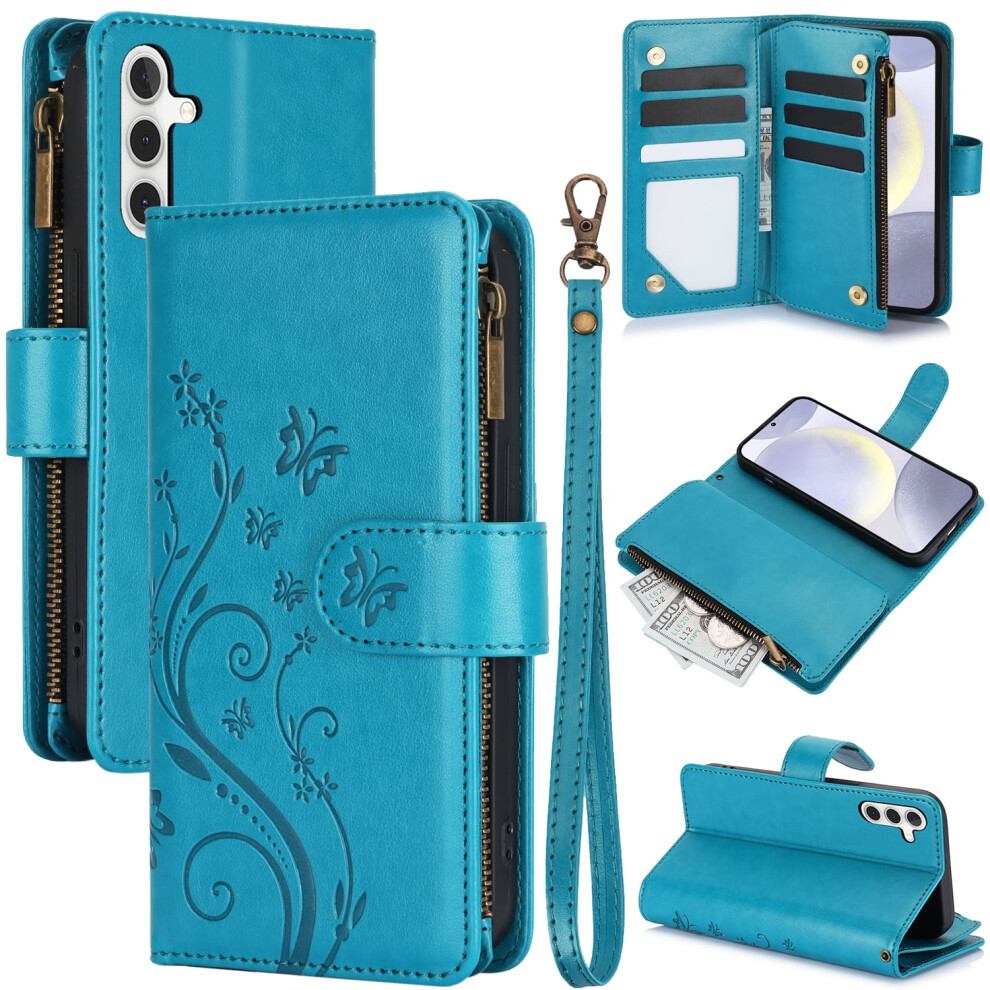 Samsung Galaxy S21 Wallet Case Butterfly Pu Leather Blue 9178400888342