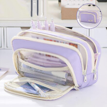Trousse à crayons violette à 3 compartiments pour le bureau et les cosmétiques